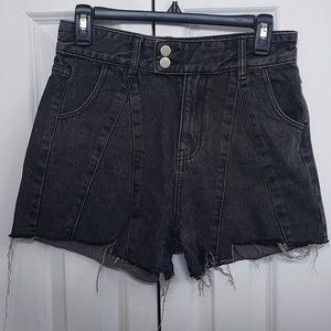 NWOT black/dark wash distressed denim shorts